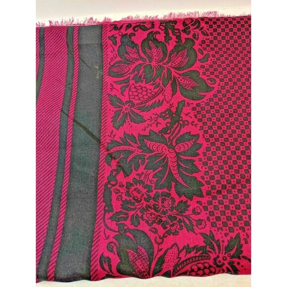 Pink & Black Jacquard Patterned Scarf With Floral & Polka Dot Design 8d - Picture 5 of 6